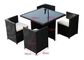 Outdoor Square Rattan Garden Dining Table With Glass Top Weatherproof