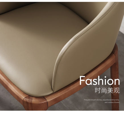 Solid wood base and PU leather cushion high quality arm / armless ash dining chair with micro fiber leather